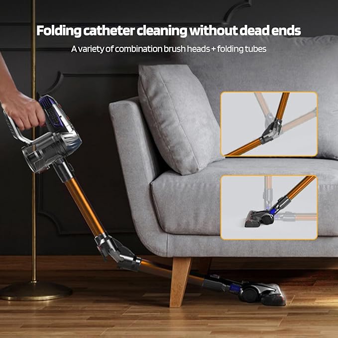 Cordless Vacuum Cleaner 10Kpa Powerful Suction 150w High-Speed Motor Cordless Stick Vacuum Detachable Battery up to 40min Runtime Vacuum Cleaner for Home Hardwood Floor Carpet Pet US Plug