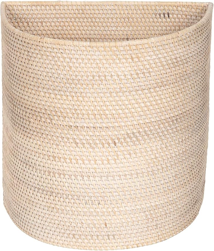 KOUBOO Laguna Half-Moon Rattan Waste Basket – Decorative Trash Can for Bathroom Bedroom Kitchen &amp Office – Boho Home Decor Small Wicker Basket for Trash Storage Off-White/Latte