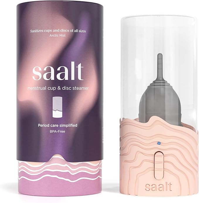 Saalt Menstrual Cup Steamer - Period Cup &amp Disc Sanitizer - Hands-Free Steam Sanitizer- No-Boil Design with Removable Power Cord - Compact &amp Portable - Rose Quartz