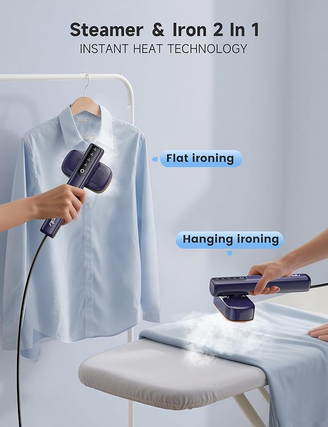 Steamer for Clothes1200W Powerful Portable Steamer Iron15s Fast Heat-up100ml Tank20 Min Continuous Steam Wrinkle Remover for Travel Home Office(Blue)