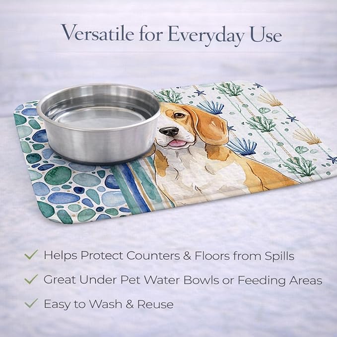 Caroline's Treasures Lemon and White Beagle Coastal Sea Glass Dish Drying Mat Absorbent Dish Drying Mat Pad for Kitchen Counter Dish Drainer Mat for Countertop 14 x 21 Multicolor