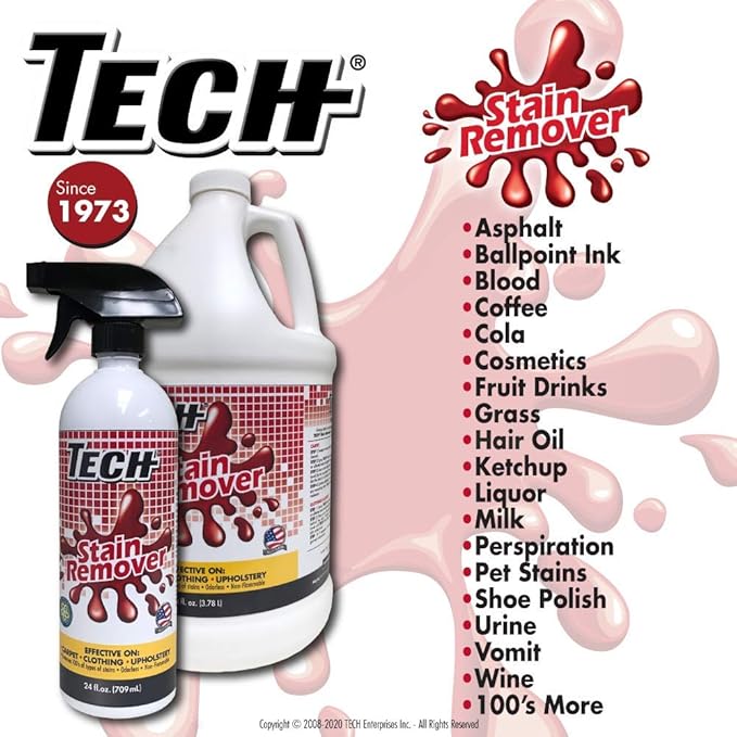 TECH Stain Remover 24 oz Spray Bottle 2-Pack For Carpet Clothes Upholstery and Other Fabrics