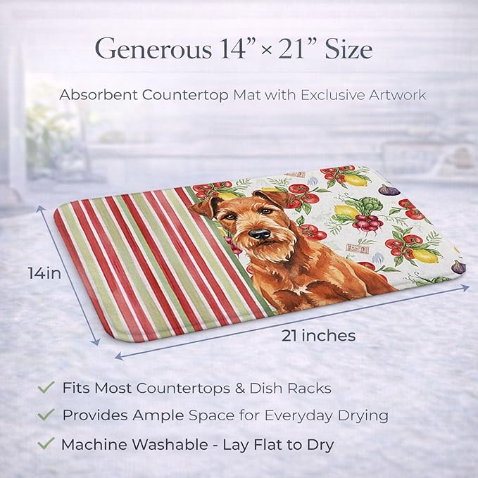 Caroline's Treasures Irish Terrier Vegetables Dish Drying Mat Absorbent Dish Drying Mat Pad for Kitchen Counter Dish Drainer Mat for Countertop 14 x 21 Multicolor
