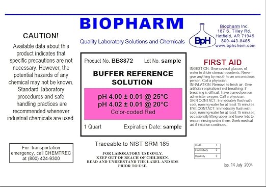 pH Buffer Calibration Solution 2-Pack: pH 4.00 and pH 7.00 — 1 Quart (950 mL) Each — NIST Traceable Reference Standards for All pH Meters — Color Coded