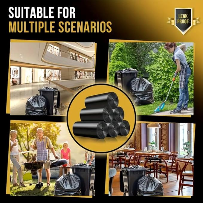 50 55 60 Gallon Trash Bags 150 Count High Density Garbage Bags Recycling Trash Can Liners Sturdy &amp Tear-Resistant Large Black Bag for Kitchen Yard Outdoor Commercial Use Lawn Leaf Waste Bags