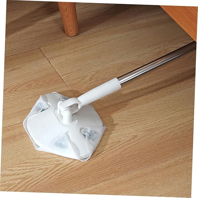 Retractable Household Dust Mop with Rotatable Triangular Head Convenient No-wash Face Towel Cover Cleaning Mop for Floor Vacuuming and Easy Storage White Handle