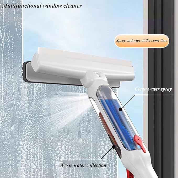Window Glass Cleaning Brush and Pole Multi-Functional Double-Sided Window Cleaner Washing Equipment Home Car Glass Cleaner Tool with Water Spray Function