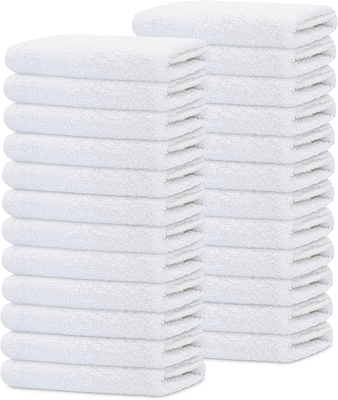 GOLD TEXTILES 120 Pack Economy White Washcloths Set (12x12 inches) - Cotton Blend Commercial Grade Cleaning Rags Quick Drying &amp Soft Face Cloths Fingertip Towels for Bathroom Spa Gym and Kitc