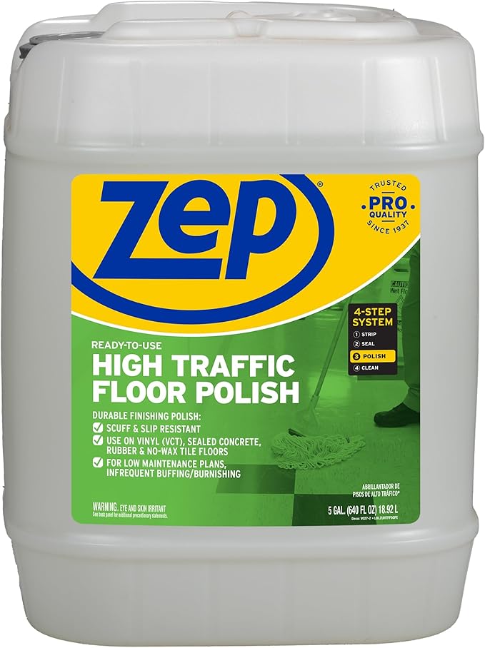 Zep High Traffic Floor Polish - 5 Gal (1 Pail) ZUHTFF5G - Scuff and Slip Resistant Durable Floor Finishing Polish for Vinyl (VCT) Sealed Concrete Rubber Tile and Terrazzo Floors