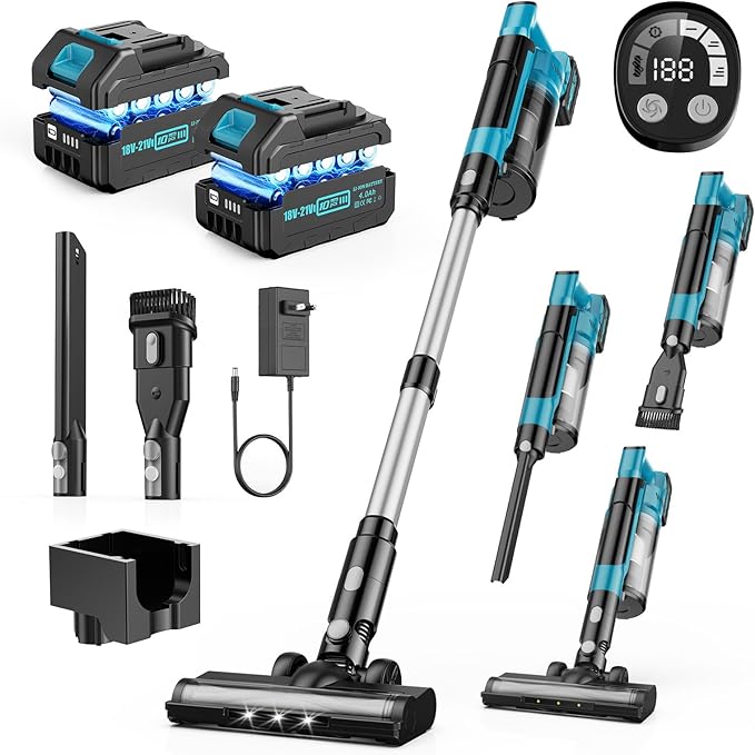 700W Cordless Vacuum Cleaner 60kPa Portable Stick Vacuum with 3 Modes 6 in 1 Stick Vacuum Cleaner Brushless Motor 3 Modes for Floor Carpet Car