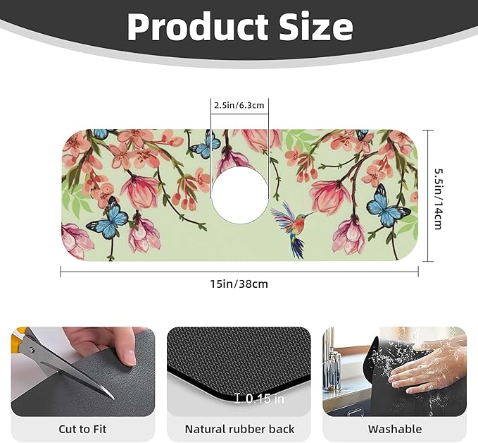 Bird Floral Flowers Dish Drying Mat for Kitchen Counter 16x18 Microfiber Absorbent Fast Dry Mat 2Pcs Dish Mat Faucet Mats Sets Large Drying Kitchen Mat Kitchen Drying Pad Coffee Bar Decor Gifts