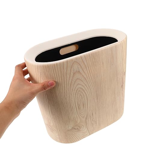 NUOBESTY Wood Grain Trash Can Plastic Rubbish Bin with Lid Rustic Farmhouse Style Wastebasket Bin for Living Room Bedroom Bathroom Kitchen Office