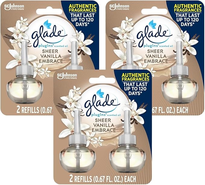 Glade Plugins Scented Oil 1.34 fl. oz 2Count. (Sheer Vanilla Embrace Pack of 3) Blue