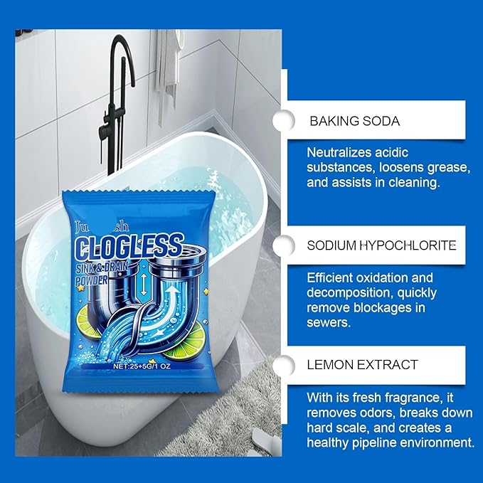 Drain Cleaner Powder - Unclog Kitchen &amp Toilet Drains Remove Grease Eliminate Odors Safe for All Pipe Types(1PCS)