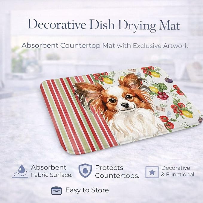 Caroline's Treasures White with Red Papillon Vegetables Dish Drying Mat Absorbent Dish Drying Mat Pad for Kitchen Counter Dish Drainer Mat for Countertop 14 x 21 Multicolor