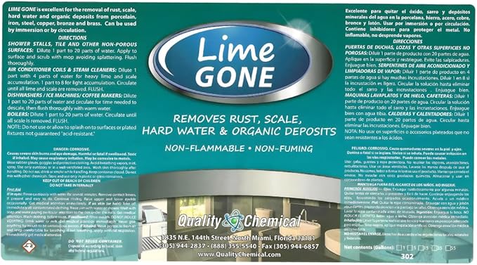 Quality Chemical Lime-Gone Remover - Calcium Lime and Hard Water Stain Remover for Bathroom Shower and Tile - Lime a Way - 128 oz (Pack of 2)