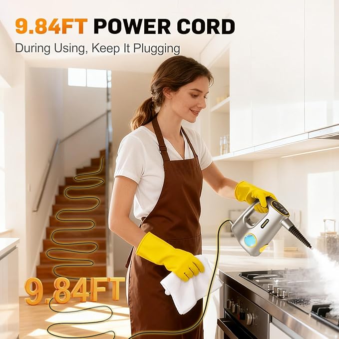 Handheld Pressurized Steam Cleaner for Home - 15s Heat-Up 3-Level Adjustable Steam Cleaner with 14pcs Accessories Multi-Surface Steamer for Cleaning Car Detailing Tile Grout Chemical-Free(Grey)