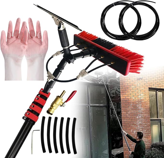 Extendable Window Cleaning Kit Telescopic Brush Cleaning Photovoltaic and Solar Panels Conservatory Glass Cleaning Water Fed Pole Come with Rubber Gloves5.4m/18ft