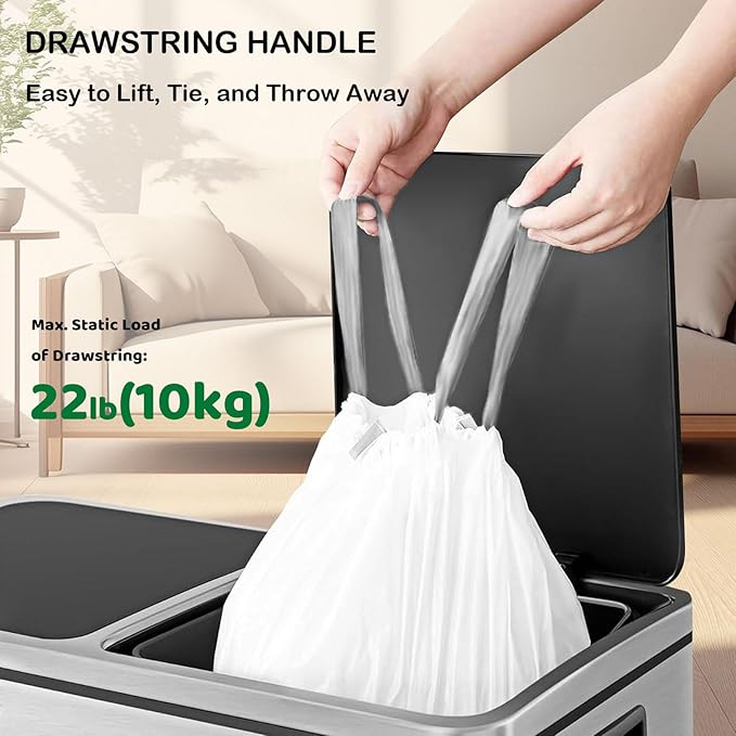 270 Count Heavy-Duty Trash Bags Compatible with SONGMICS 8-Gallon (30L) Trash Can Pre-Separated Drawstring Kitchen Garbage Bags Ideal for Home &amp Office 19.9 x 29.1 Inches 6 Rolls White