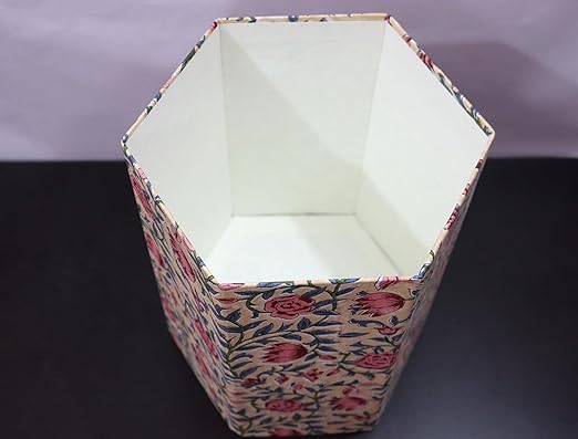 Generic Floral Hand Block Print Paper Dustbin Cotton Printed Wastebasket Indian Vintage Home Decor Hotel Room Decor (1 Golden Green)