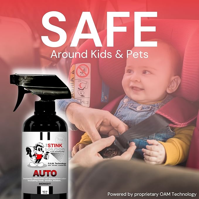 The Stink Solution Car Deodorizer Odor Eliminator For Strong Odor: Quickly Banish Smoke Pet Food Sweat &amp Other Foul Fmells! Safe Car Freshener for Seats &amp More! - 2 16 oz Bottles Coconut M