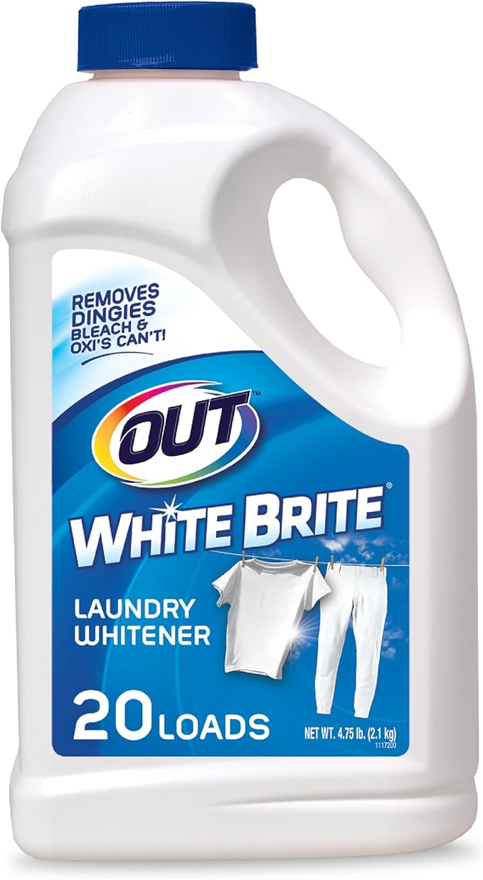 OUT White Brite Laundry Whitener Bleach Alternative Stain Remover Detergent Booster Powder for Clothes 4 Pound 12 Ounce Bottle