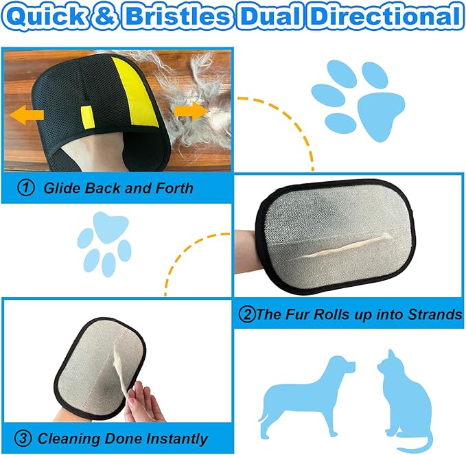Pet Hair Removal Gloves for Cats Dogs Upgraded Electrostatic Reusable Magic Cat Dog Fur Brush Effortless Pet Hair Remover Mitt Tool for Furniture Carpet Clothes Couch (2pcs-Black)