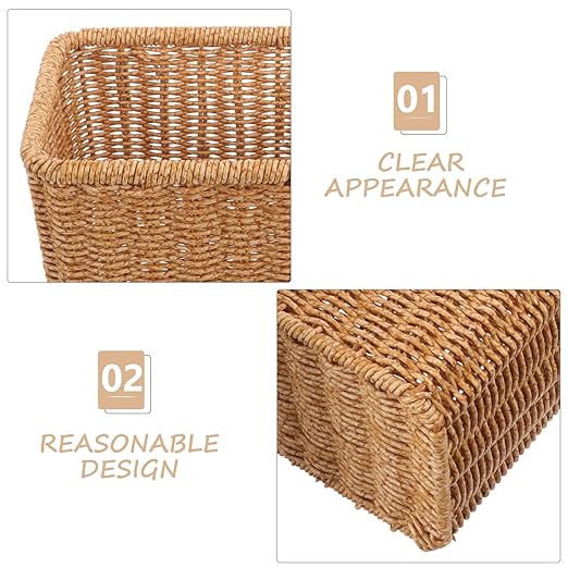 Woven Trash Can Narrow Gap Garbage Bin Simulation Wicker Storage Basket for Bathroom Kitchen Without Lid Compact Wastebasket for Home Organization