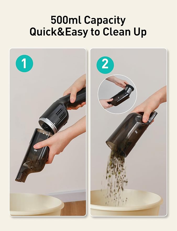 Aspiron Cordless Handheld Vacuum 24KPA Powerful Car Vacuum 2-Speed 2 Charging Methods Wireless Charger Ergonomic Handle Portable Rechargeable Vacuum Cleaner for Car Home Black Grey