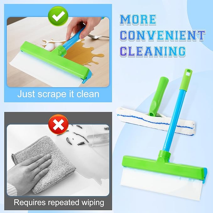 Window Cleaning Kit Window Squeegee Recyclable Silicone Window Squeegee Kit 3 in 1 Glass Cleaning Tool with Rotatable Rubber Microfiber Scrubber (1 Set)
