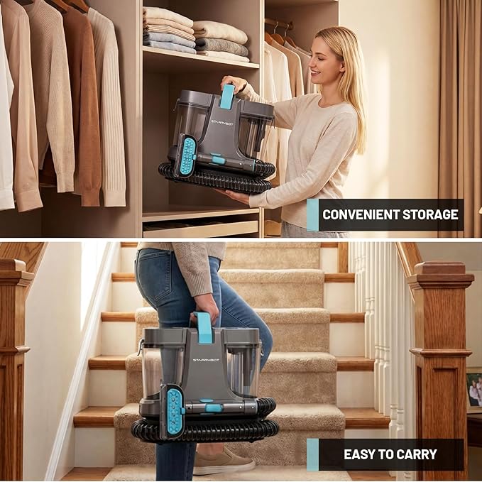 Portable Carpet Cleaner Machine with Steam and Heating Techology18Kpa Powerful Suction with Versatile Tools for Pets CouchSpot Cleaner for Stairs/Furniture/Rug(Gray)(AC0201)