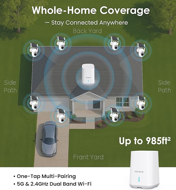 4K Security Cameras Wireless OutdoorNo Subscription Works in -14°F [2026 NEW] Solar Home Security Camera System 360° Human Tracking Color Night Vision 64GB Local Storage 5G/2.4G WiFi Easy Setup
