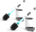 Silicone Toilet Brush and Holder Set 2 Packs Bendable Toilet Scrubber for Curved Rim Non-Scratch Drip-Resistant Brush with Sprayer Space Saving Bathroom Essentials (2)