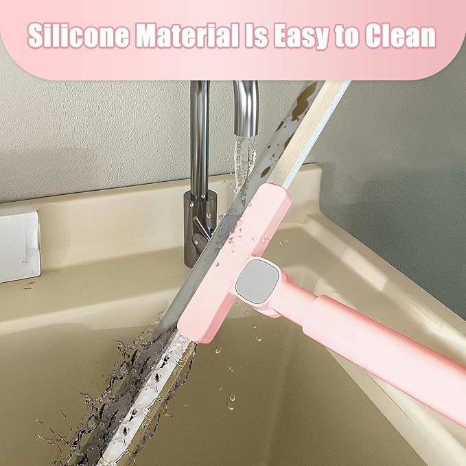 Heavy-Duty 20 Floor Squeegee &amp Silicone Broom for ConcreteTile Garage Windows Commercial Squeegee Broom with Long Handle Pet Hair Dust &amp Liquid Remover for Floors/Rugs(Pink)