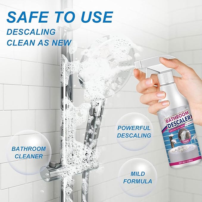 60ML/2.02FL OZ Bathroom Descaler Foam Cleaner Bathroom Descaler Stubborn Stains Cleaner Bathroom Descaler Cleaner All-Purpose Bathroom Descaler Foam Spray for Glass Shower Doors (3PCS)