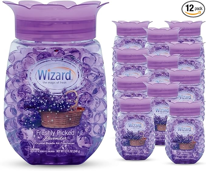 WIZARD Odor Eliminator Gel Beads - 12 oz Pack of 12 - Air Freshners For Bathroom. Rooms Per Areas and Car Freshner (FRESH LAVENDER)