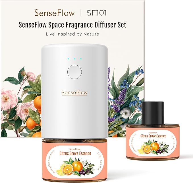 SF101 Pro Plug In Air Freshener Waterless Essential Oil Diffuser Non-Toxic Aroma Diffuser Adjustable 120-Day Natural Scent Mist Covers 1000 Sq Ft- Free 30ml Citrus Grove Essence