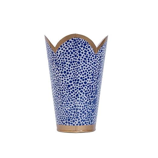 Jaye's Studio Emma Stripe Enamel Tulip Gold Waste Basket for Bathroom Trash Can no Lid Garbage Can for Office Trash Bin for Bedroom Blue &amp White Trash Can Metal Decorative Wastepaper Basket Tu