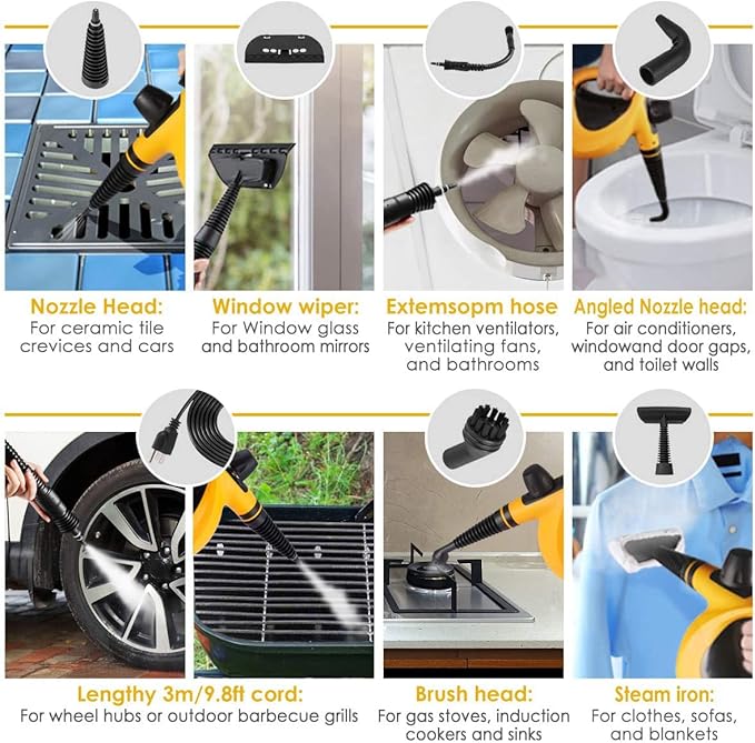 Handheld Steam Cleaner Pressurized Steam Cleaner with 9 Pcs Accessories Multi-Purpose Steamer for Home Use Chemical-Free Steamer for Cleaning Tile Floor Car Sofa Window Bathroom Kitchen
