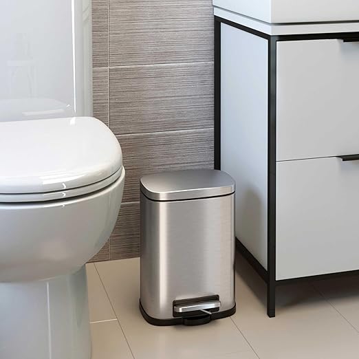iTouchless 5 Liter / 1.32 Gallon SoftStep Bathroom Trash Can with Lid &amp AbsorbX Deodorizer – Stainless Steel Wastebasket with Removable Inner Bucket Space-Saving for Home Office Cubicle Bedroo