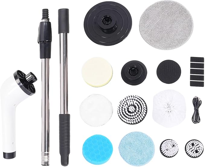 Electric Bath Scrubber Cleaner with Interchangeable Heads for Bathroom Kitchen Cars Floors Telescopic Handle