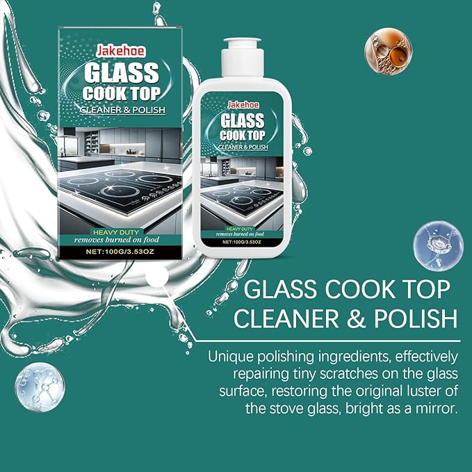 Glass Stove Top Cleaner &amp Polish - Removes Grease Stains For Electric/Ceramic Cooktops Leaves Shine Easy To Use(2PCS)