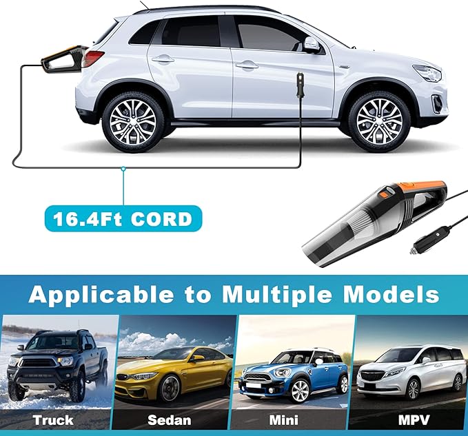 Car Vacuum Portable Car Vacuum Cleaner High Power 8000Pa Small 12V Handheld Vacuum with LED Light16.4Ft Corded Deep Detailing Cleaning Kit of Car Interior with Dry for Men/Women