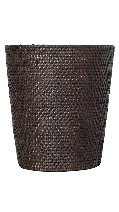 KOUBOO Loma Round Rattan Paper Waste Basket Trash Can Bathroom Garbage Bin Bedroom Kitchen Office Home Desk Small Wicker Bin for Waste Paper Espresso