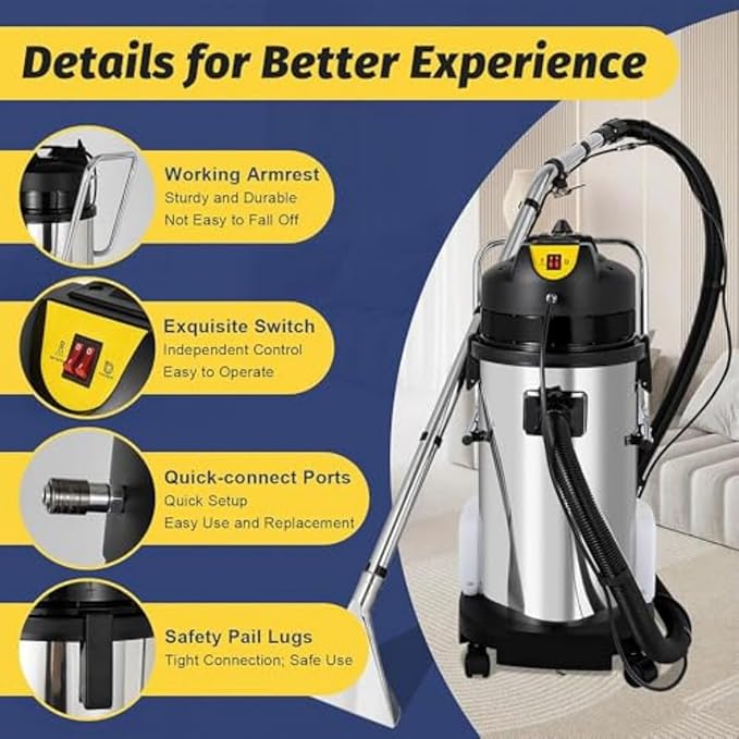 Carpet Upholstery Cleaner Carpet Cleaner Machine Deep Cleaner Commercial Carpet Cleaning Machine With Water Vacuuming Head&ampRound Brush 1049w 230mbar Suction Swith 22.97ft Cord And Wheels 40L