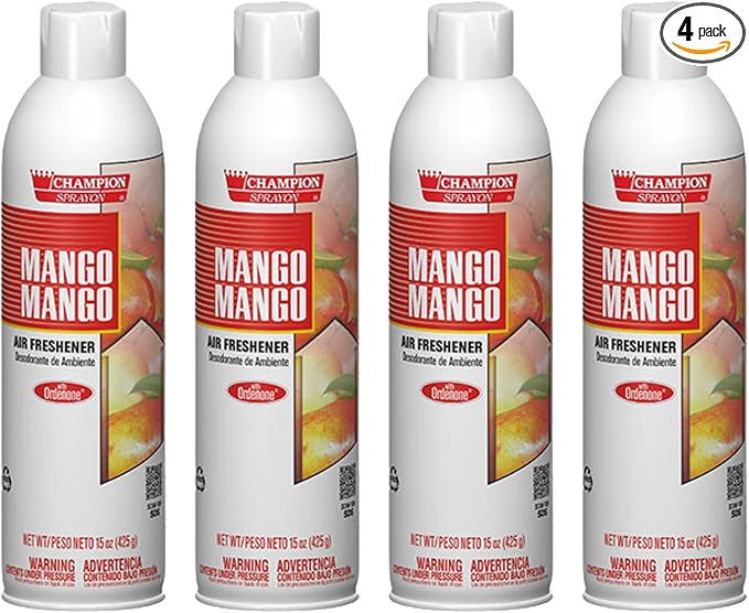 Champion Sprayon Water-Based Air Freshener Spray 14 oz Odor Control Room Freshener Mango (4 Pack)