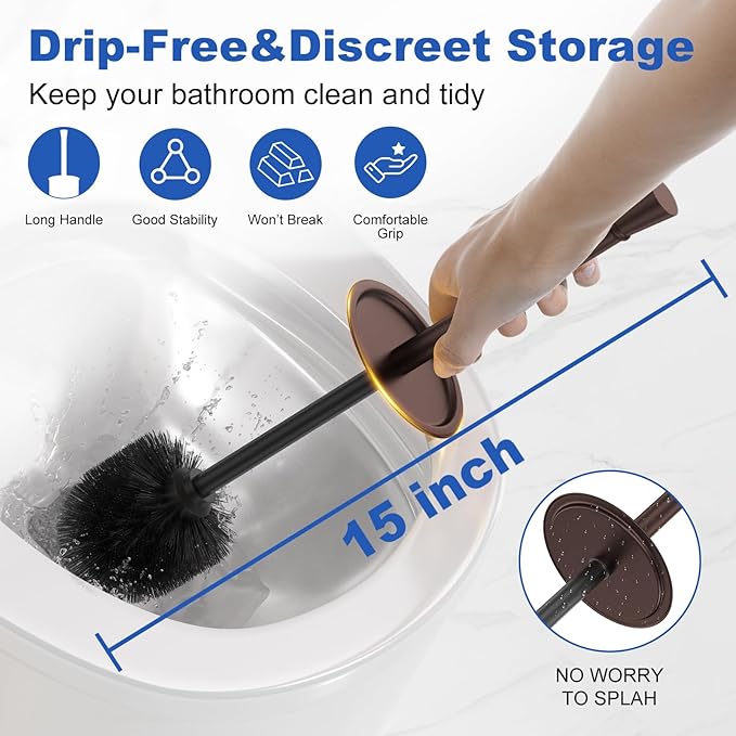 Toilet Brush and Holder Set：304 Stainless Steel Heavy Duty Toilet Bowl BrushRemovable Inner Bowl and Splash ProtectionBathroom Toilet Brush-Dense Bristles for Through Cleaning