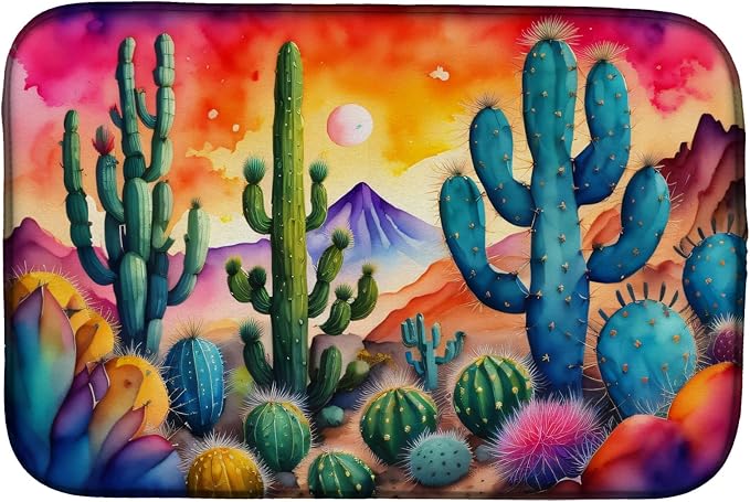Caroline's Treasures DAC1415DDM Cactus in Color Dish Drying Mat Absorbent Dish Drying Mat Pad for Kitchen Counter Dish Drainer Mat for Countertop 14 x 21 Multicolor