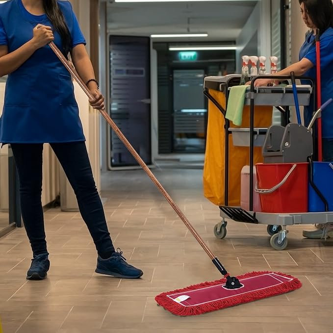 Matthew Cleaning 24'' Industrial Strength Cotton Dust Mop Refill Washable Replacement Heads for Residential &amp Commercial Use Fit Standard Dust Mop Frames HardwoodConcrete Floors Red 3 Pack