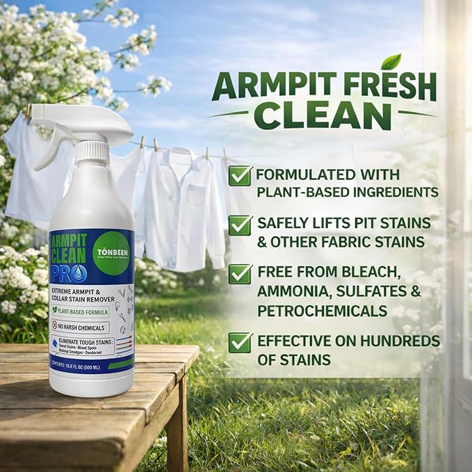 Sweat &amp Deodorant Armpit Stain Remover Spray for Clothes Multi-Stain Cleaning Solution - Yellow Mark Tough Stain Buildup Remover - 16.9 oz
